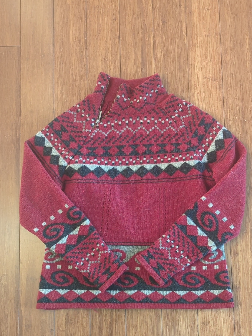 Women's Red Fair Isle Half-Zip Sweater